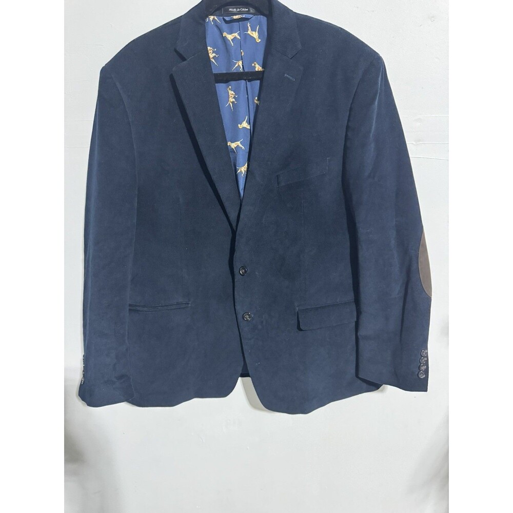 Lauren Ralph Lauren Blazer Mens 46R Navy Corduroy Elbow Patches Dog Print Lining
